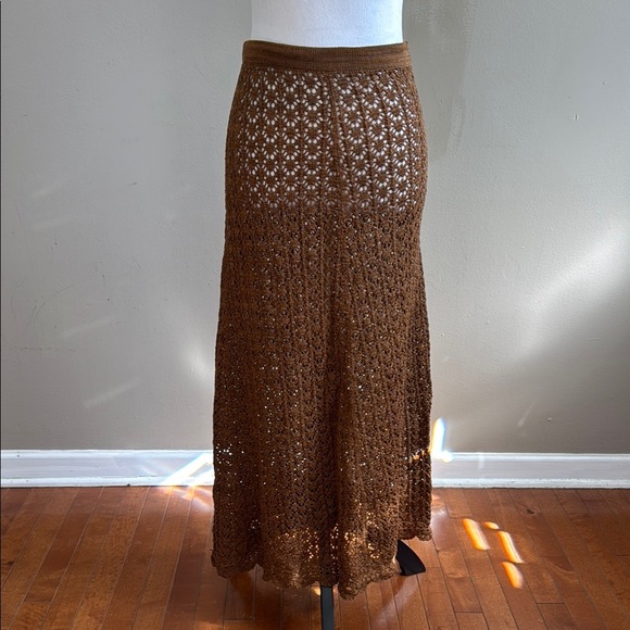 Peruvian Connection 100% Pima Cotton Brown Casual Boho Knit Maxi Skirt Size S - Picture 1 of 12